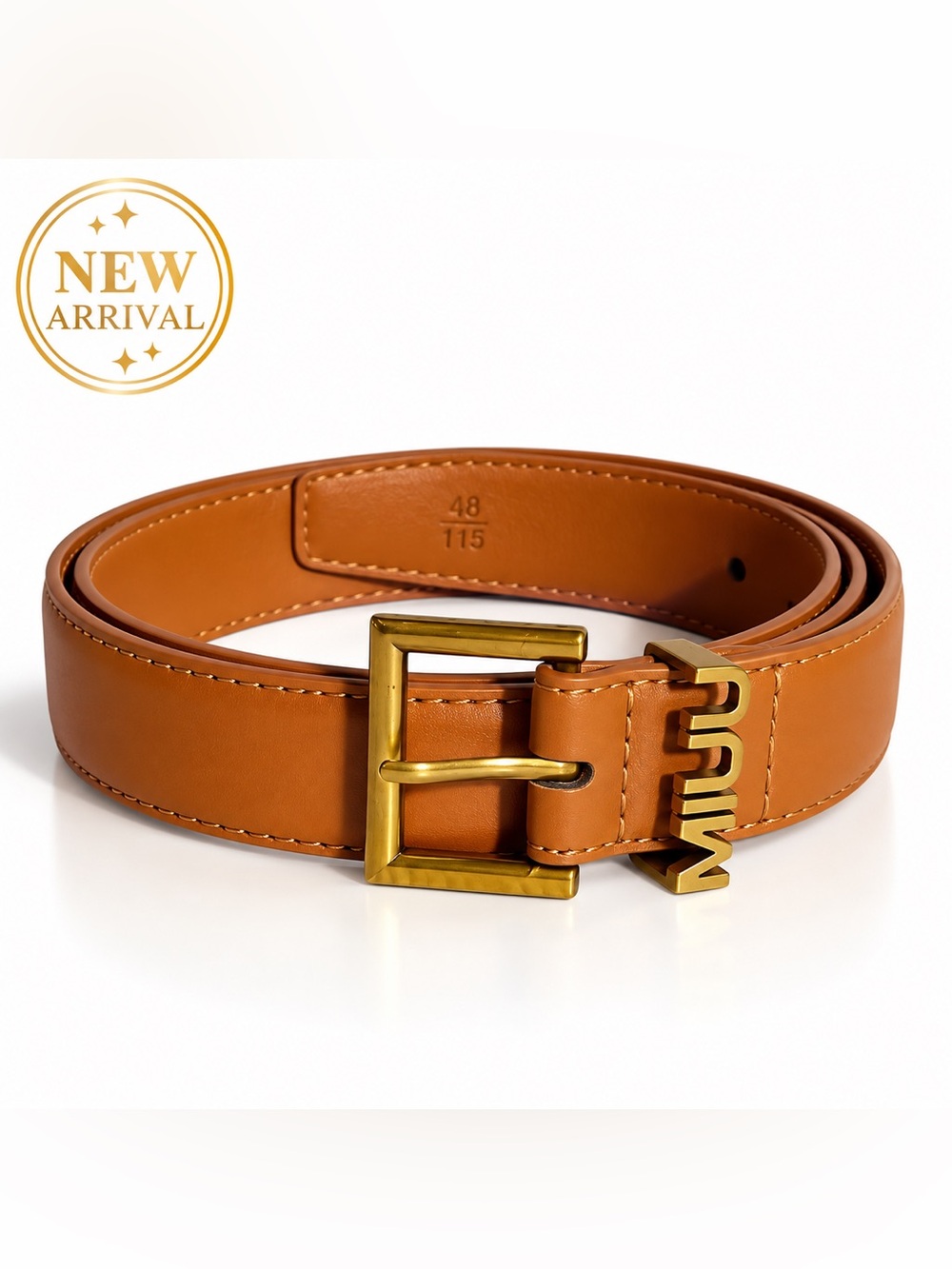 💁🏻‍♀️ Women’s Tan Leather Belt with Gold-Tone Logo Buckle 💁🏻‍♀️